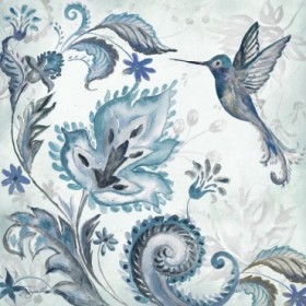 Watercolor Boho Blue Hummingbird II - Cuadrostock