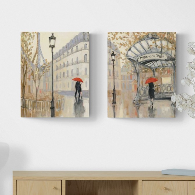 Juego de 2 Cuadros Románticos calles de París