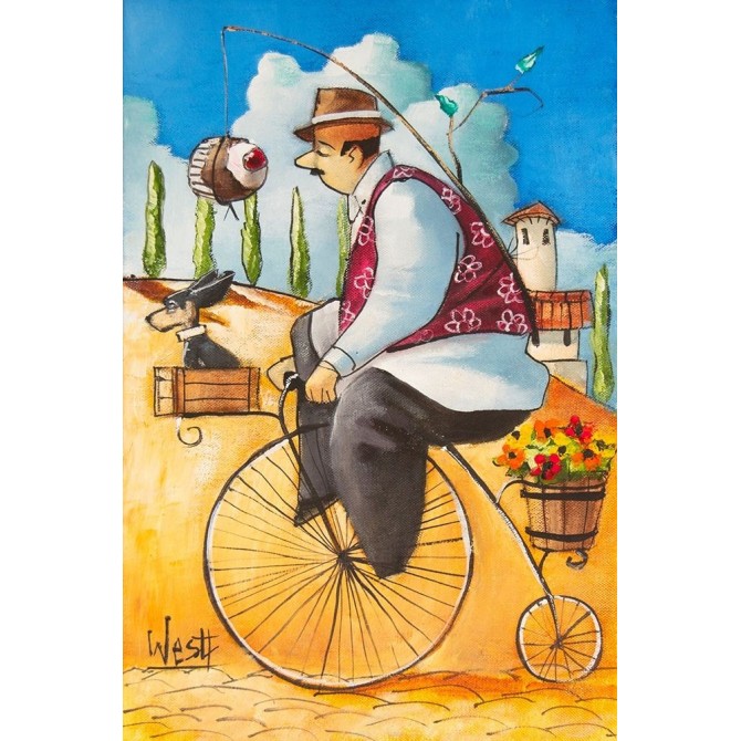 Man on Bicycle w/Cupcake - Cuadrostock