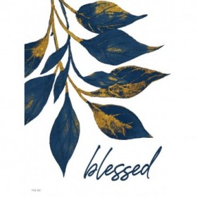 Blessed Navy Gold Leaves - Cuadrostock
