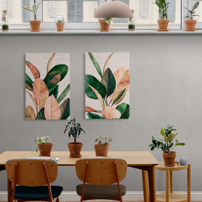 Cuadro Juego de 2 cuadros contemporáneos de estilo vintage con hojas de palmeras