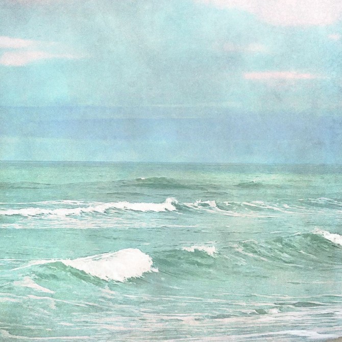 Aqua Ocean Waves Very Peri Blue Sky Watercolor II - Cuadrostock