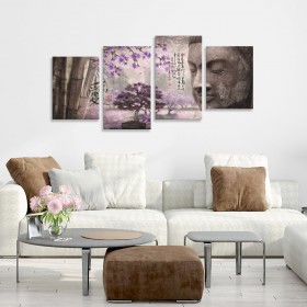 Tríptico Buda con tonos lilas Dividido en 4 Cuadros