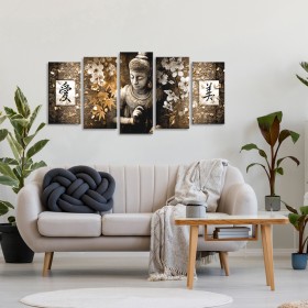 Cuadro tríptico decorativo de Buda dividido en 5 partes