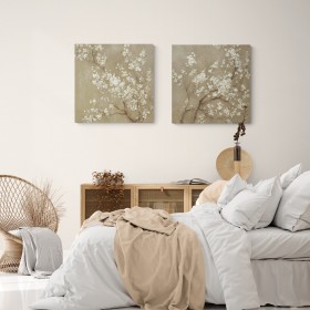 Cuadro para dormitorio - Juego de 2 cuadros modernos de ramas de almendro - Cuadrostock