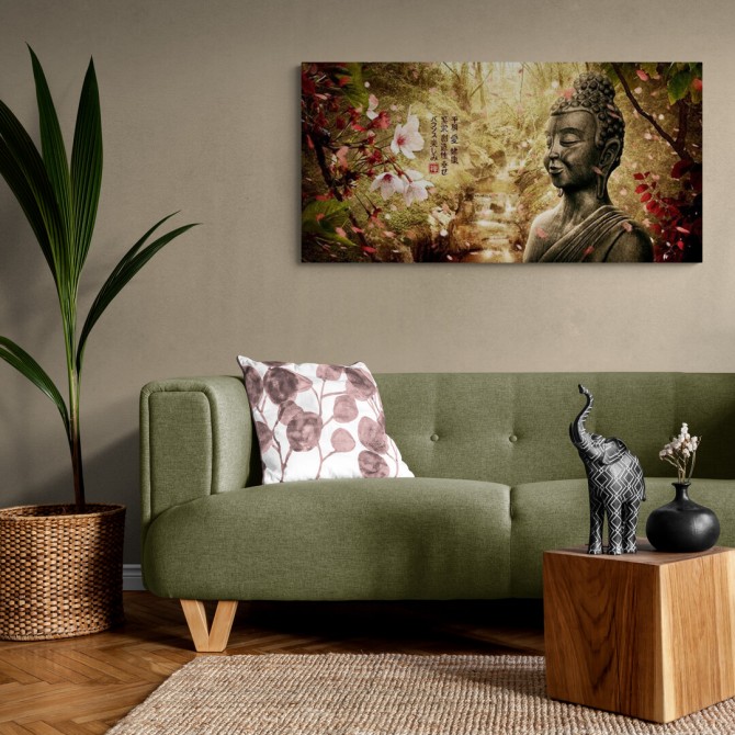 MFZ-0001 Cuadro Paisaje Zen con Buda y Flores - COLOR