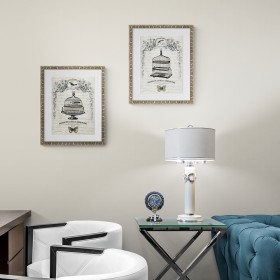 Conjunto de 2 cuadros con lámina vintage con marco plata envejecido. - Cuadrostock