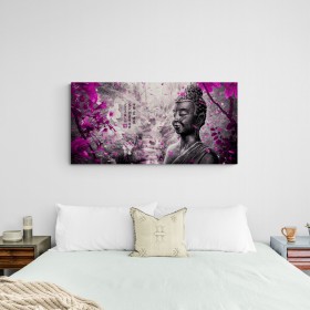 MFZ-0004 Cuadro Paisaje Zen con Buda y Flores - FUCSIA