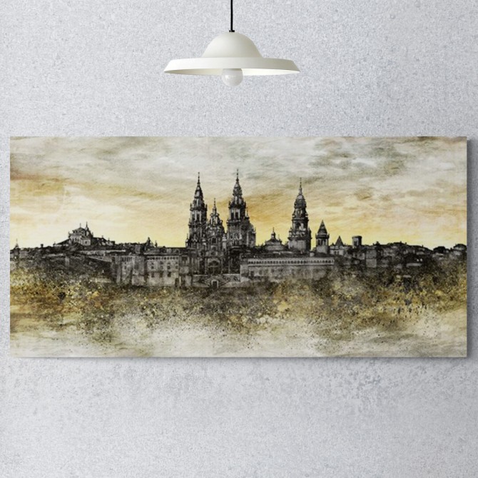 JF-0120-GR2 Cuadro Skyline Santiago de Compostela AMARILLO-GRIS