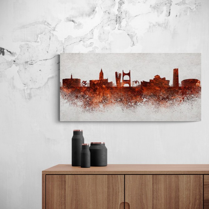 JF-0117-GR2 Cuadro Skyline Edificios Bilbao ROJO