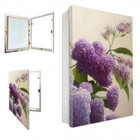 Tapacontador vertical blanco con cuadro de flores lilas 02 - Cuadrostock