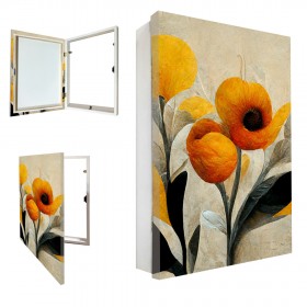 Tapacontador vertical blanco con cuadro de flores naranjas 01 - Cuadrostock
