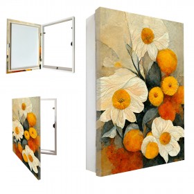 Tapacontador vertical blanco con cuadro de flores naranjas 02 - Cuadrostock