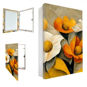Tapacontador vertical blanco con cuadro de flores naranjas 03 - Cuadrostock