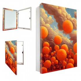 Tapacontador vertical blanco con cuadro de paisaje moderno naranja 04 - Cuadrostock