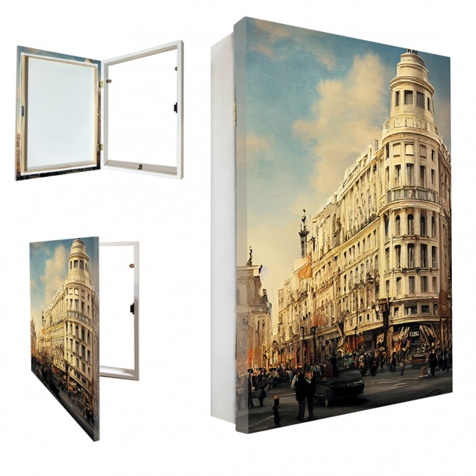Tapacontador vertical blanco con cuadro de Madrid 30 - Cuadrostock
