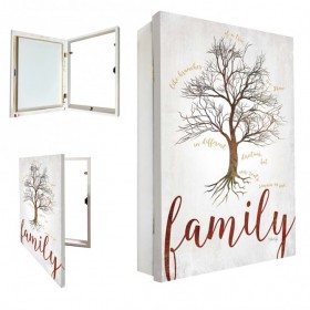 Tapacontador vertical blanco con árbol de la familía