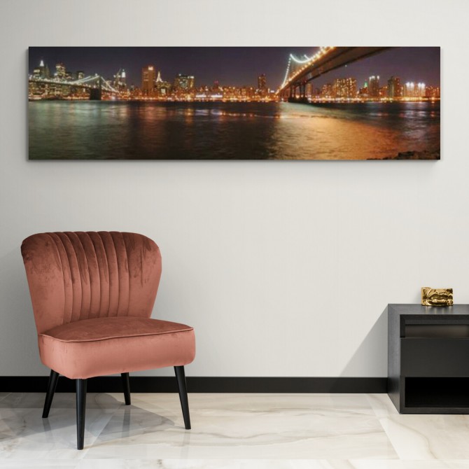 2737568_X / Cuadro New York y puente Brooklyn noche 140x40 - Cuadrostock